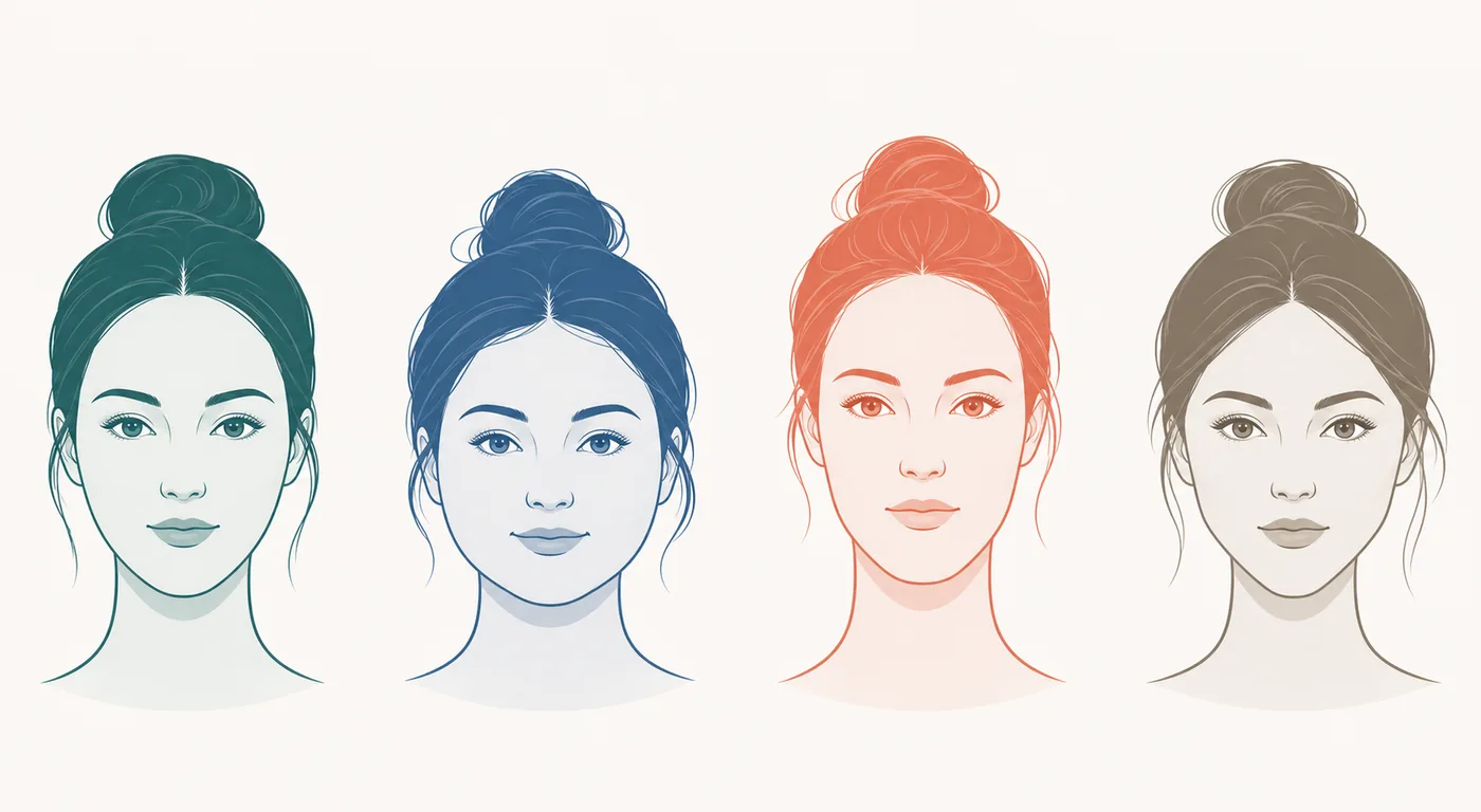 Editorial comparison of oval, round, oblong, and diamond face outlines