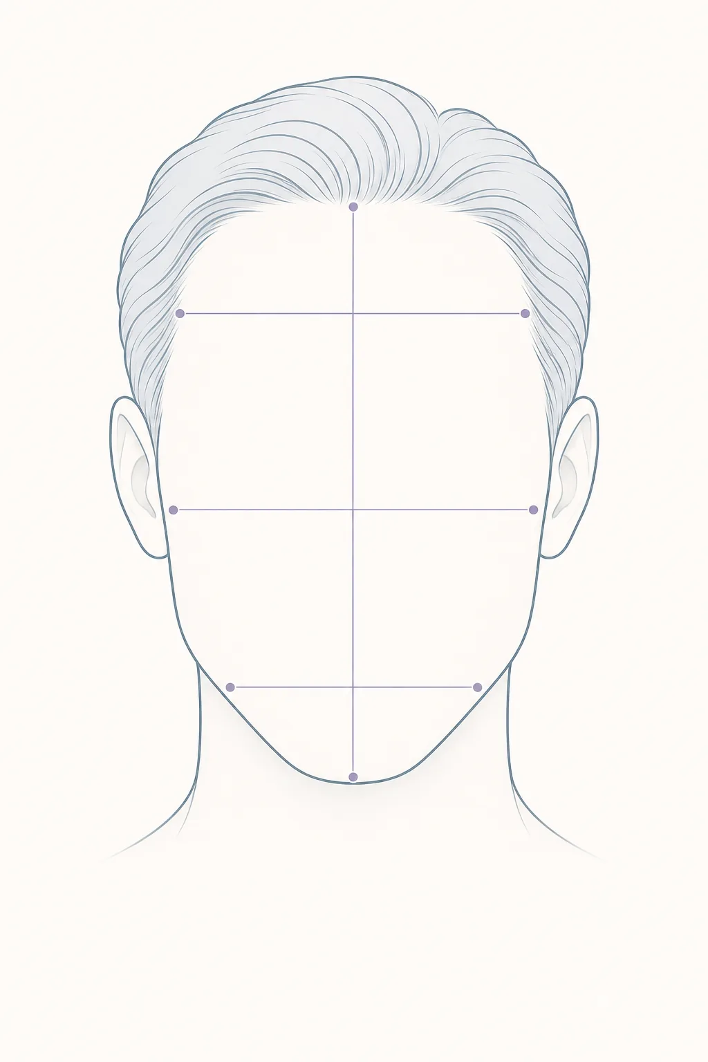 Simple face outline with four measurement guides for checking face shape